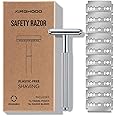 KINGHOOD Brass Safety Razor with 10 Blades,One Blade Razor Reusable Razor Eco-Friendly Razor Long Handle & Weighted Razor,Double Edge Razor Single Blade Razor for Sensitive Skin