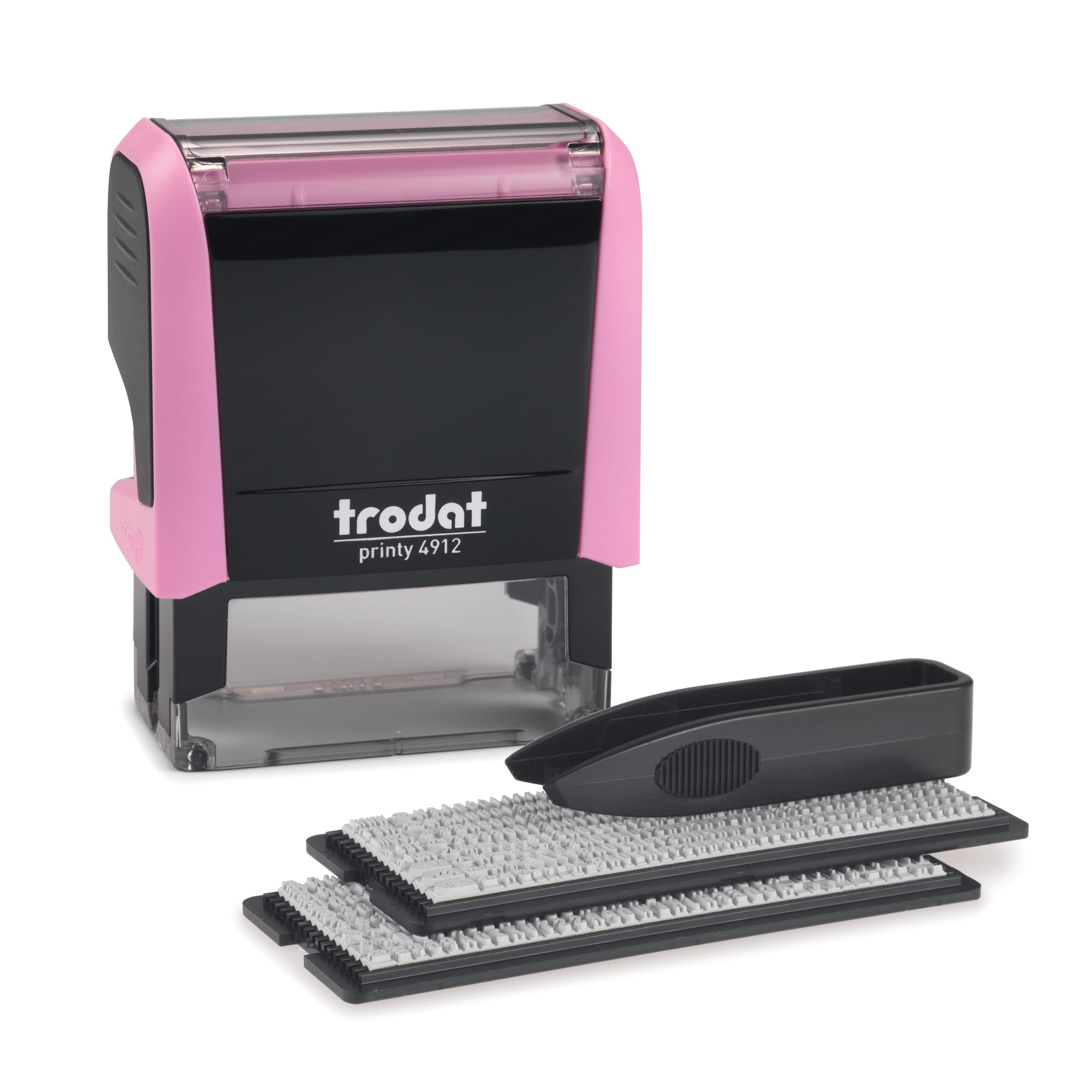 Photo 1 of Trodat Printy 4912 Self Inking Do it Yourself (DIY) 4 line Personalized Custom Message or Address Stamp kit with Black Ink, Impression Size: 3/4” x 1-7/8” inch (Pink)