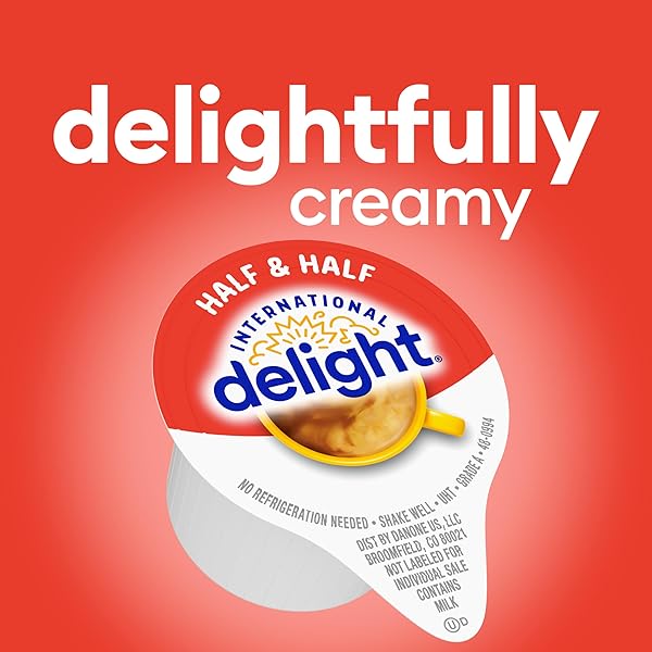INTERNATIONAL DELIGHT COFFEE CREAMER SINGLES, HALF & HALF, SHELF STABLE FLAVORED CREAMER, 384 CT, 0.44 FL OZ, PRE-PORTIONED CREAMERS