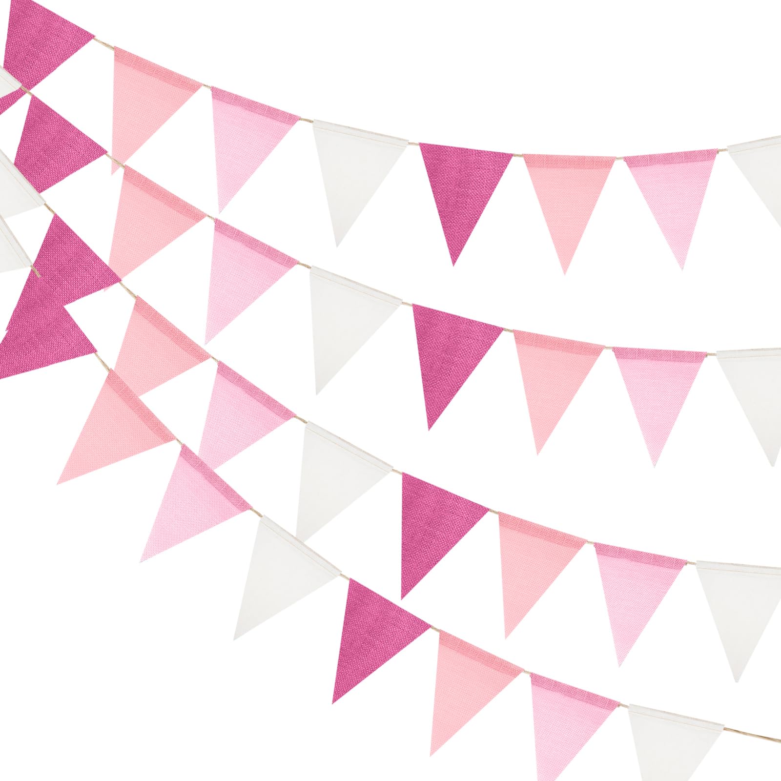 jijAcraft Pre-strung Pink Burlap Bunting: 36PCS Hessian Bunting 12M Garden Outdoor Hessian Banner Burlap Triangle Flags Banner for Wedding Birthday Baby Shower Nursery Garden Decorations