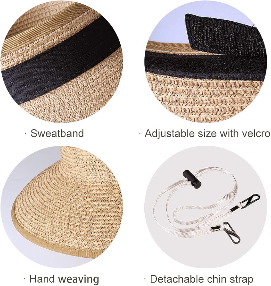 FURTALK Roll Up Sun Visor Wide Brim Straw Hats for Women Ponytail Summer Beach Hat UV UPF Travel Foldable Packable (One Size, Pure Khaki) at  Women’s Clothing store
