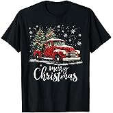 Vintage Red Truck Xmas Tree Merry Christmas Funny Boys Mens T-Shirt