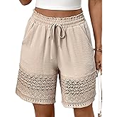 CORSKI Women's Casual Elastic Waist Lounge Shorts Lace Trim Drawstring Summer Beach Shorts with Pockets
