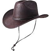 Lanzom Women Men Western Hat Cowboy Hat Cowgirl hat Wide Brim Hat with Lanyard