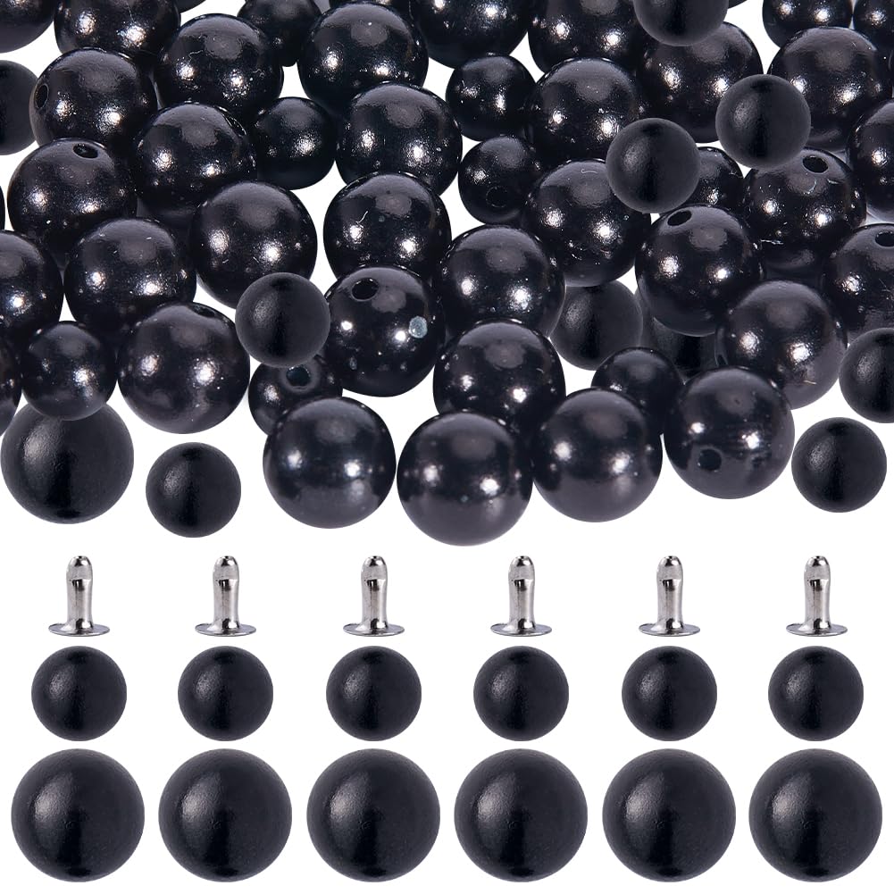 GORGECRAFT 200 Set 2 Size Pearl Rivets Studs Black Round Plastic Pearls Buttons Stud with Pins Kit for Clothing Hat Bags Shoe Embellishments DIY Knitting Sewing Crafts Jewelry Making Supplies