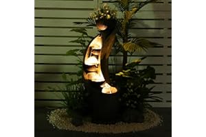 Bumilgar Water Fountain Outdoor Garden Decor, 39" Floor Standing 4-Tier Bowl Outdoor Fountains and Waterfalls with LED Lights for Garden, Patio, Backyard, Deck, Porch and Home Art Decor