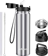 GOPPUS 1L Stainless Steel Water Bottle with Straw Leakproof Flip Lid