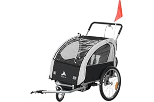 Aosom 2-Seat Bike Trailer for Kids, 2-in-1 Baby Stroller Bicycle Trailer 88 lbs Load with 5-Point Harness, Rubber Wheels, Sto
