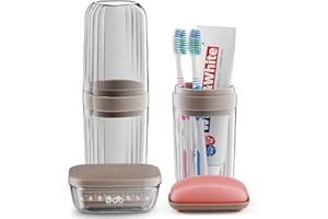 VITVITI Travel Soap Case Container, Portable Toothbrush Travel Case Dish Tray, 7.88 Inch Toothpaste Traveling Toothbrush Holder Set with Cover for Trip/Bathroom/Camping, Dark Coffee Color