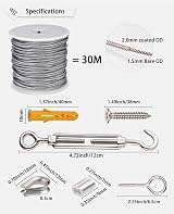 JIZZU 30M 66PCS Garden Wire Kit 304 Stainless Steel PVC Coated 2mm Turnbuckle view 2