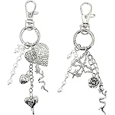 Metal Chain Pearl Tassel Y2K Keychain Cute Silver Bag Charms For Handbags Punk Heart Keychains For Backpacks Hollow Pendant Flower Star Butterfly Purse Charms Car Key Chain Keychain Accessories