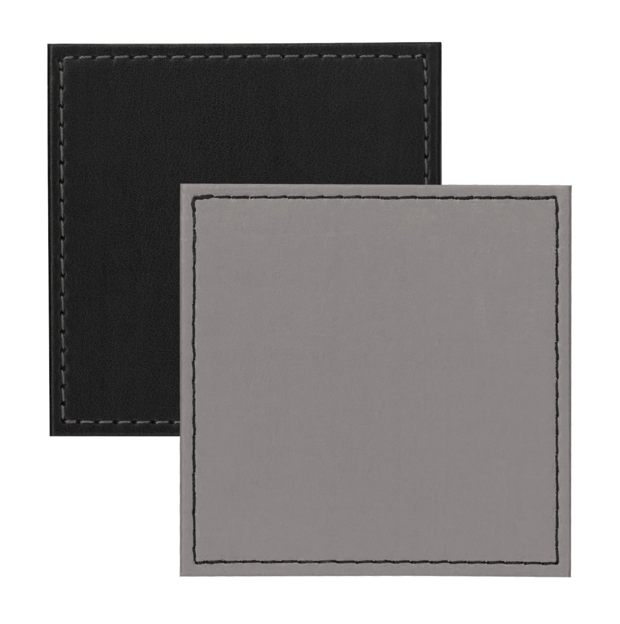 I Style Reversible Faux Leather Coasters with Border Stitch, Plastic, Grey/Black, Set of 4