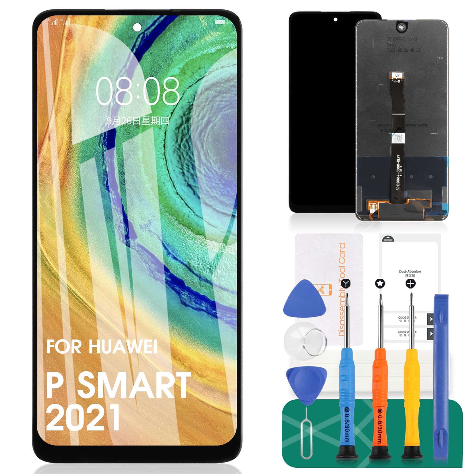 For Huawei Y7A LCD Display Replacement Parts for P Smart 2021 PPA-AL20 PPA-LX2 Touch Screen Sensor Digitizer Assembly Kits (Black No Frame)