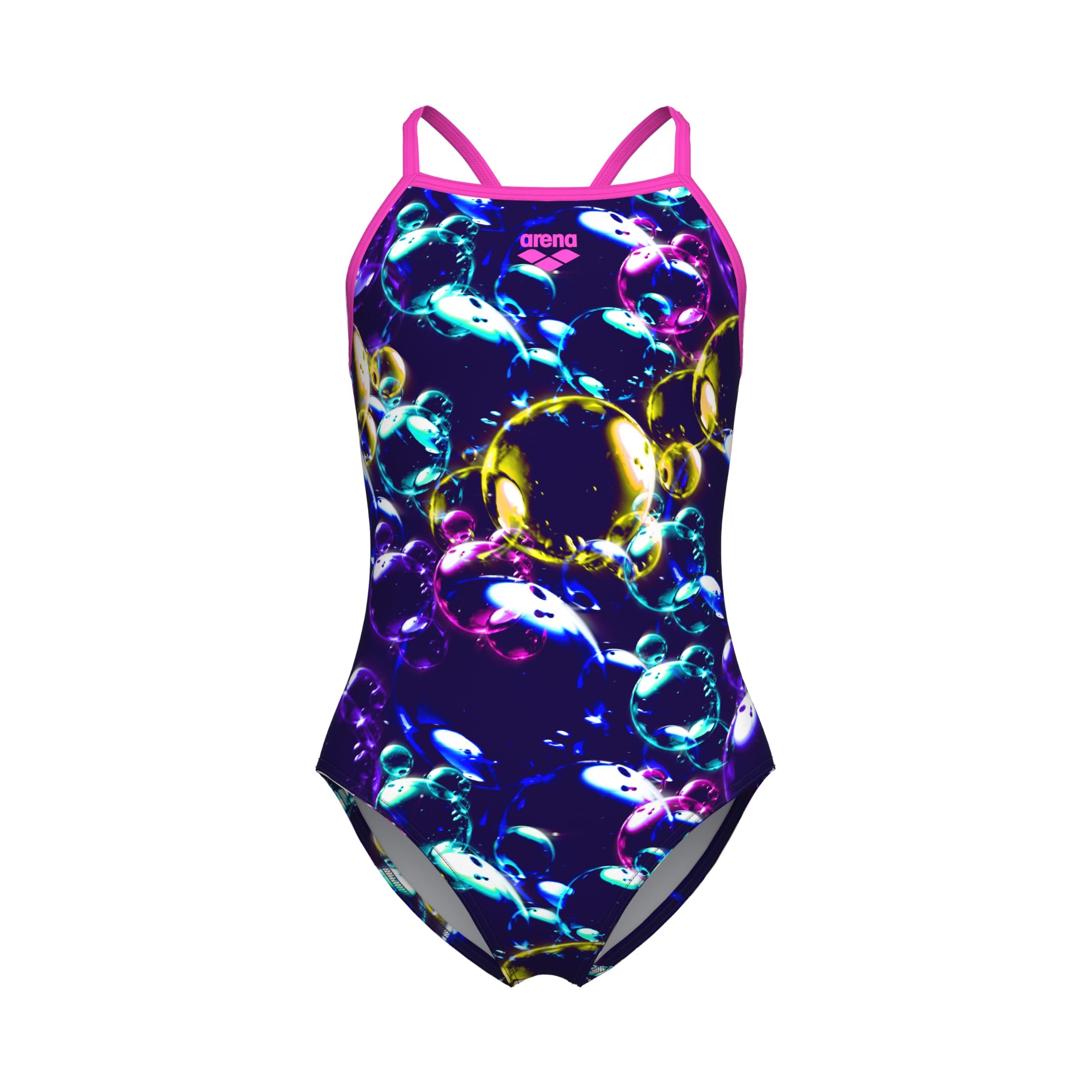 Photo 1 of ARENA Girl's Feel Soap Bubbles Light Drop Back Athletic One Piece Swimsuit Workout and Training UV Protection Chlorine Resistant Swimwear, Blue Multi/Shocking Pink, Size 28