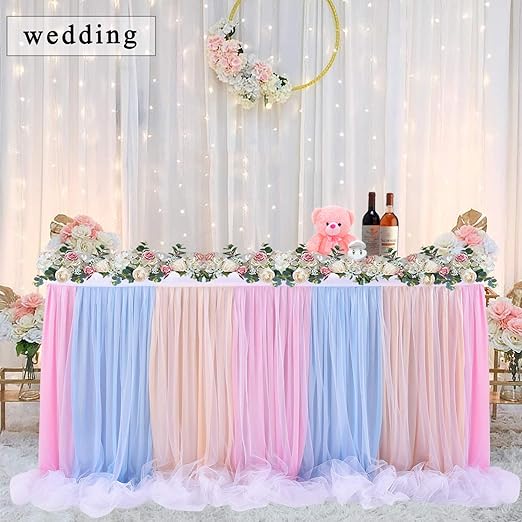 Amazon Com Rainbow Tutu Table Skirt Blue Tulle Table Skirt For