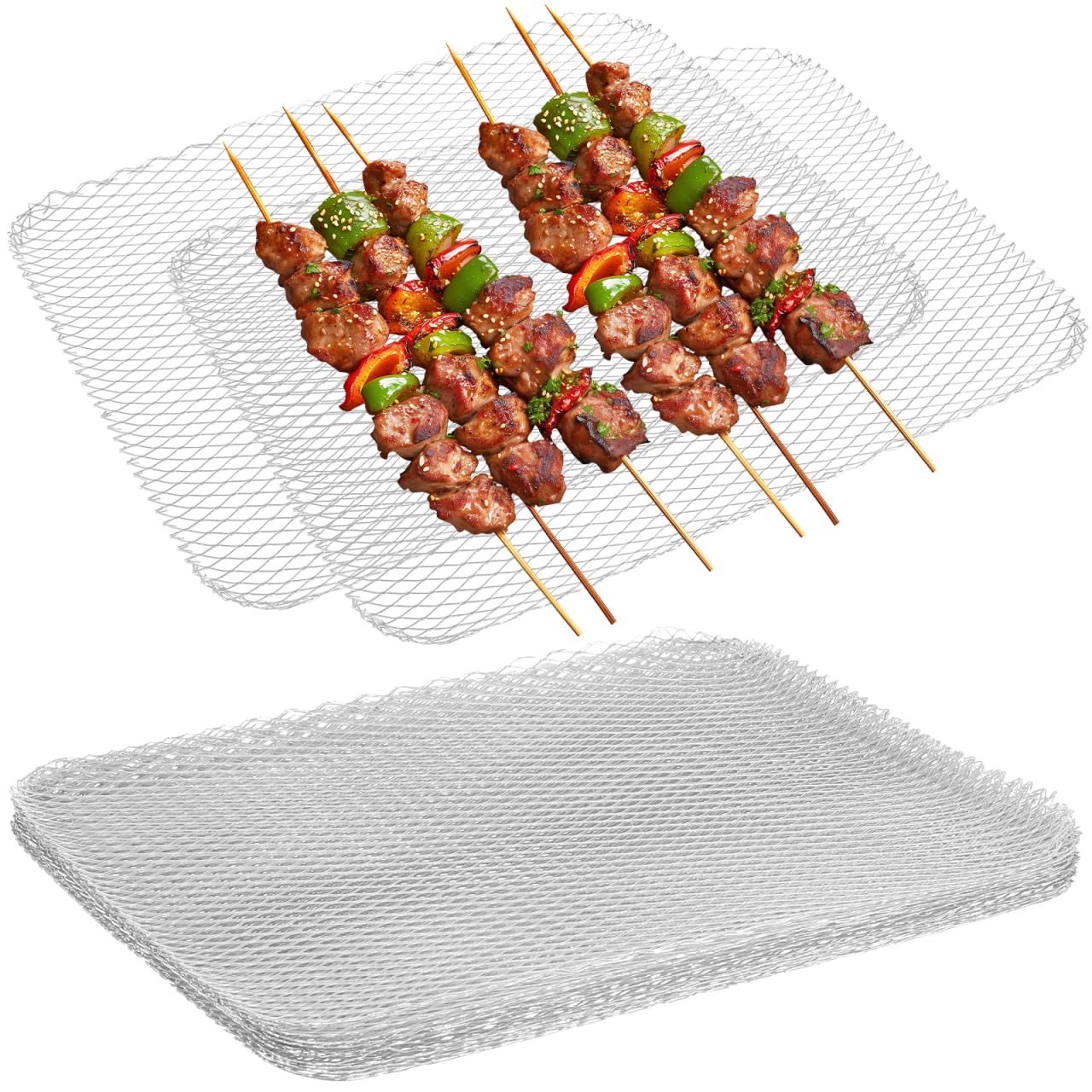 DOITOOL 10Pcs Aluminum BBQ Mesh Grill Mat, BBQ Disposable Grill Toppers Broiler Net Pans Non-Stick Cooking Grid Grates Outdoor BBQ Accessories for Baking Cooking Grilling, 12x15.3in