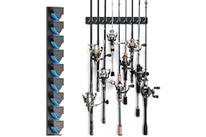RESTCLOUD Fishing Rod Holder Vertical, Fishing Pole Holders for Garage, Fits 3-19mm Rod Diameter (9 Slots)