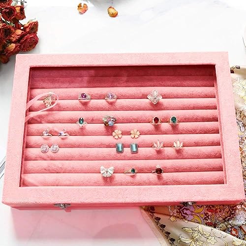 Wuligirl Velvet Clear Lid Jewelry Organizer Box Stackable Jewelry