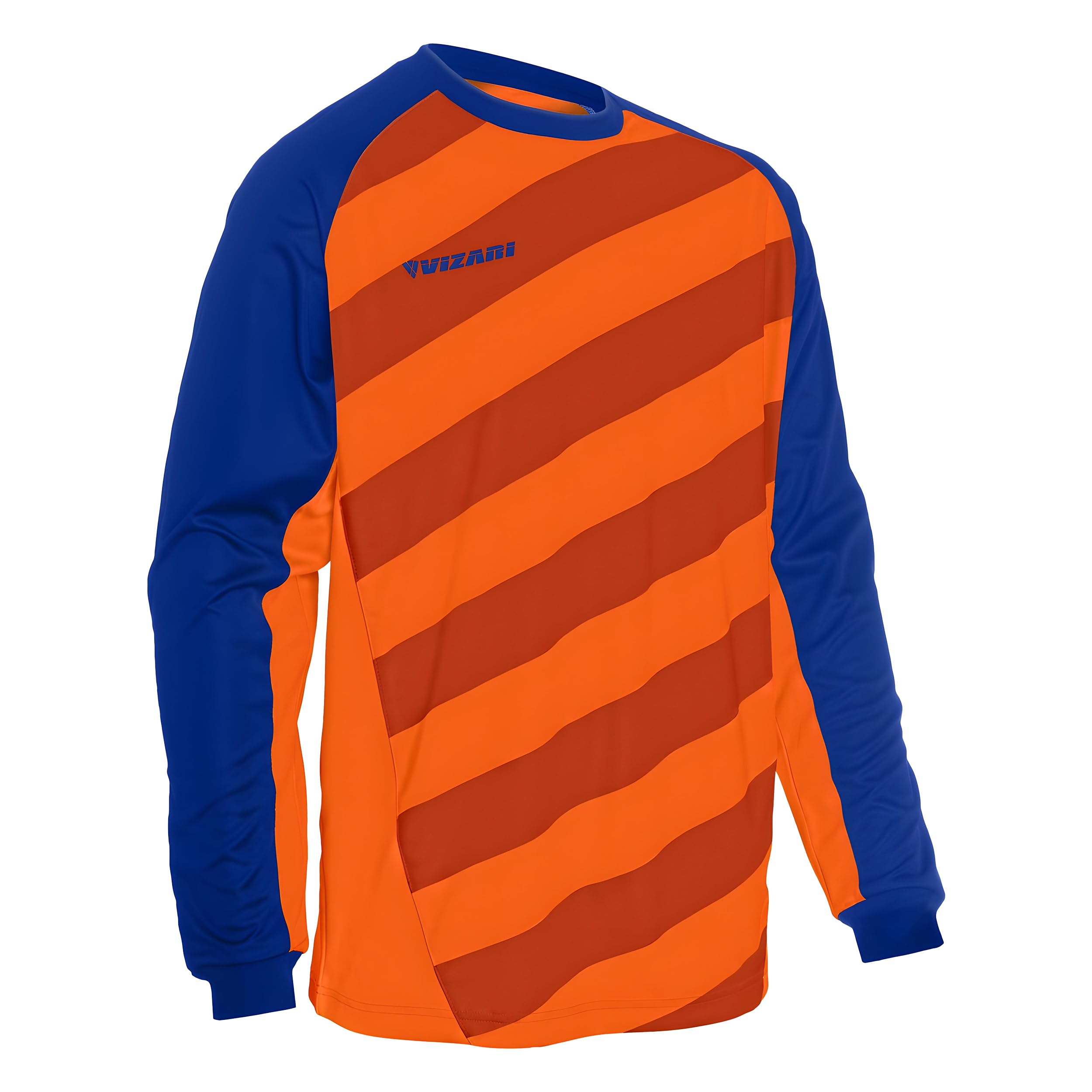 Camiseta de portero de fútbol juvenil Vizari Padova - 100% poliéster, absorbe la humedad, codos acolchados, diseño sublimado Naranja/Royal