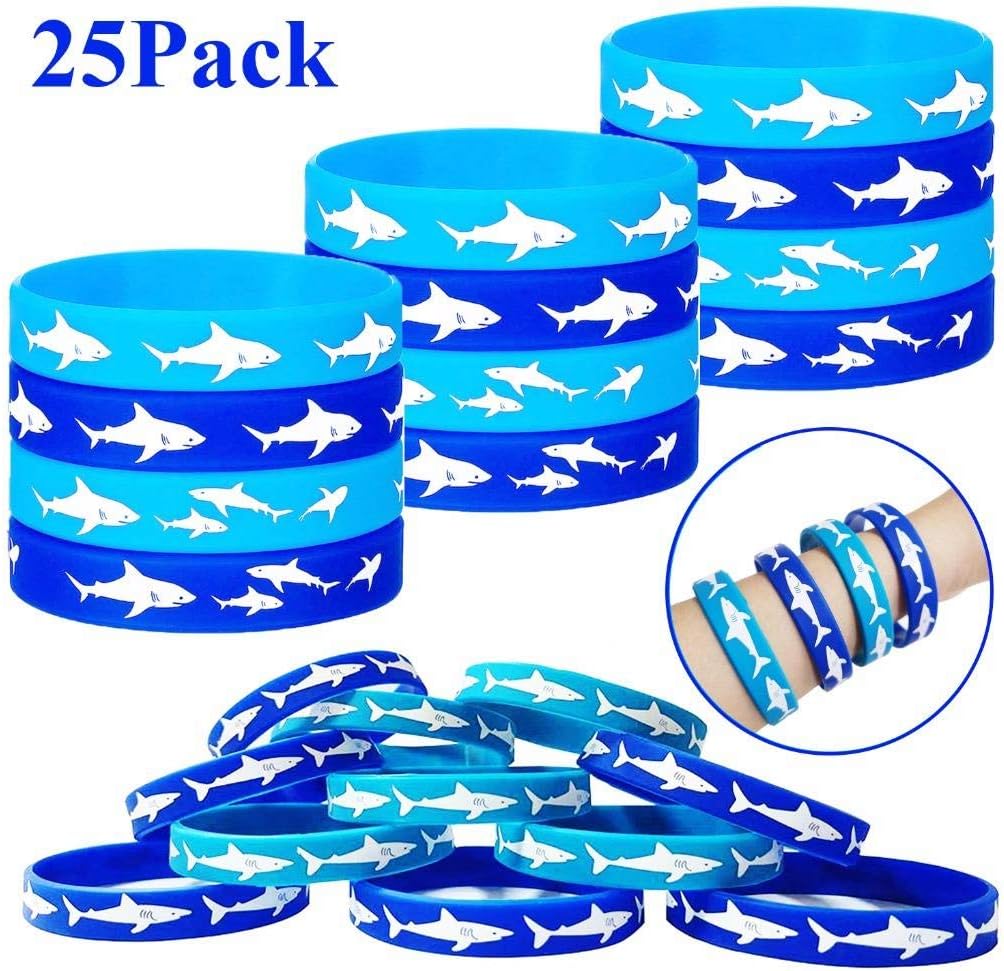 Playstyle Shark Party Favors Rubber Bracelets, Under The Sea/Baby Shark Birthday Party Supplies Gift Decorations Goodie Bag Stuffers Fillers Slicone Wristbands (25 Pcs)