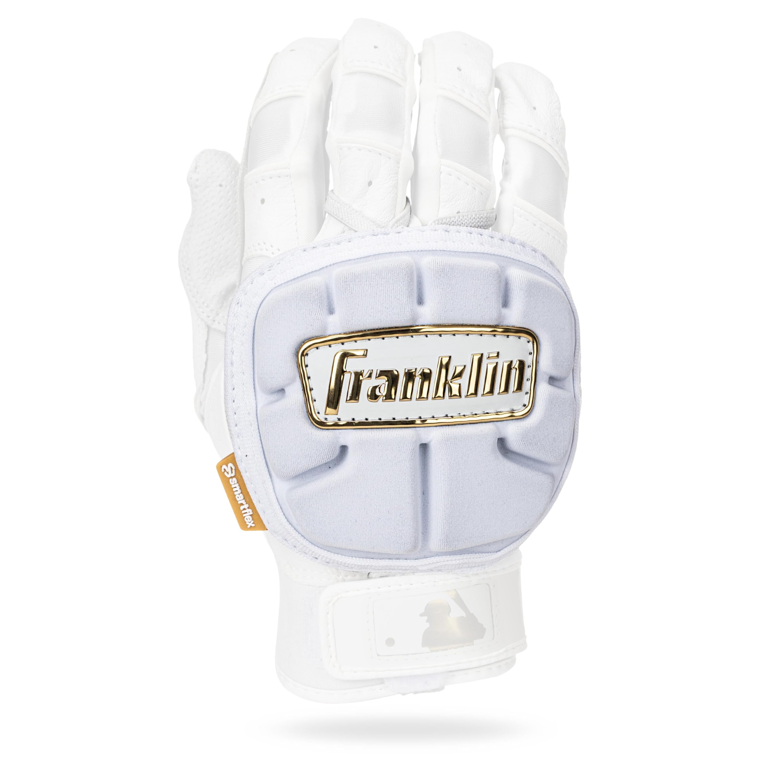 Franklin Sports Baseball Hand Guard – PRT LT Series Adult Hand Protector for Batting – Protective Hand Shield for Right + Left Hand Hitters – White + Gold – Adjustable One-Size – Adult