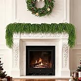 2 Pcs 6 Ft Christmas Garland, Real Touch Evergreen Norfolk Pine Garland, Artificial Xmas Viral Greenery Garland Realistic for Mantle, Stairs Railing, Fireplace, Holiday Decoration, Outdoor Indoor