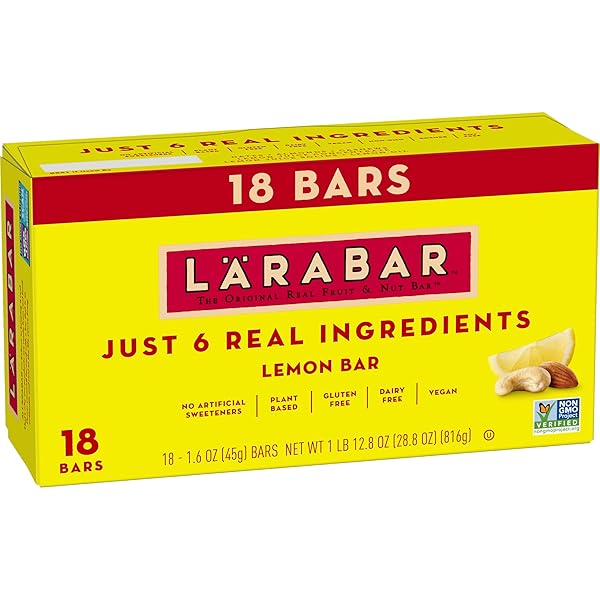 LARABAR LEMON BAR, GLUTEN FREE VEGAN FRUIT & NUT BARS, 1.6 OZ BARS, 18 CT