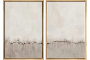 MUDECOR Framed Canvas Print Wall Art Set Watercolor Pastel Duotone Tan Landscape Abstract Shapes Illustrations Modern Art Decorative Contemporary for Living Room, Bedroom, Office - 24"x36"x2 Natural