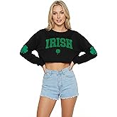 For G and PL Women St. Patricks Day Graphic Glitter Powder Shamrock Cropped Sweatshirt XS-L