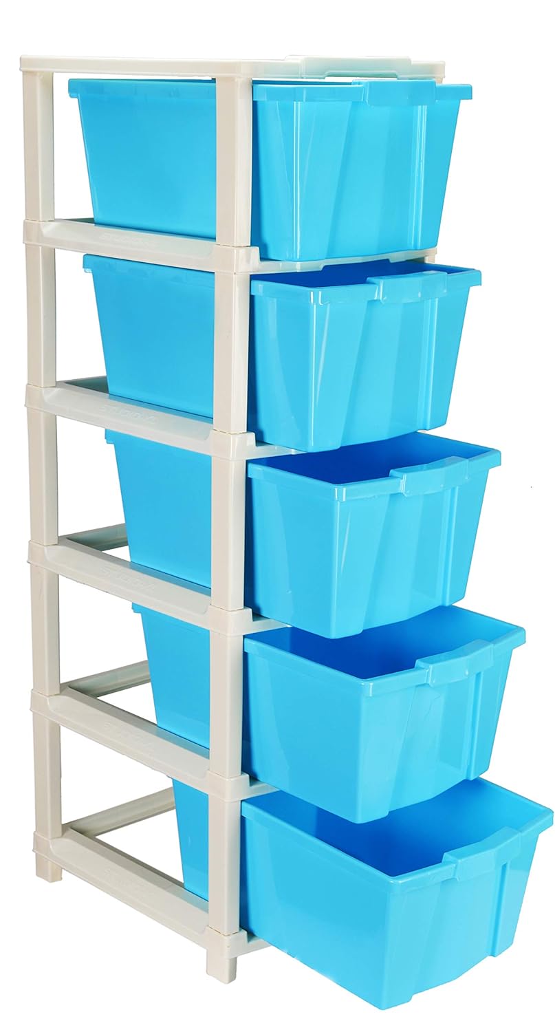 Joyful Studio 5 X Large Plastic Modular Drawer System For Home Office Hospital Parlor School Doctors Home And Kids Colour Blue Product Dimension When Assembeled 31cmx39cmx98 Cm Amazon In Home Kitchen