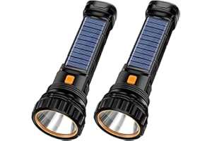 E-SHIDAI 2pcs Solar/Rechargeable Multi Function 1000 Lumens LED Flashlight, with Emergency Strobe Light and 1200 Mah Battery, Emergency Power Supply and USB Charging Cable, Fast Charging (2PC)
