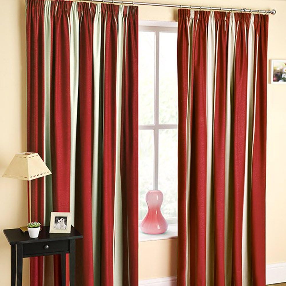 TWILIGHT STRIPED PRINT TWOTONE CREAM / RED 90"X90" CURTAINS THERMAL