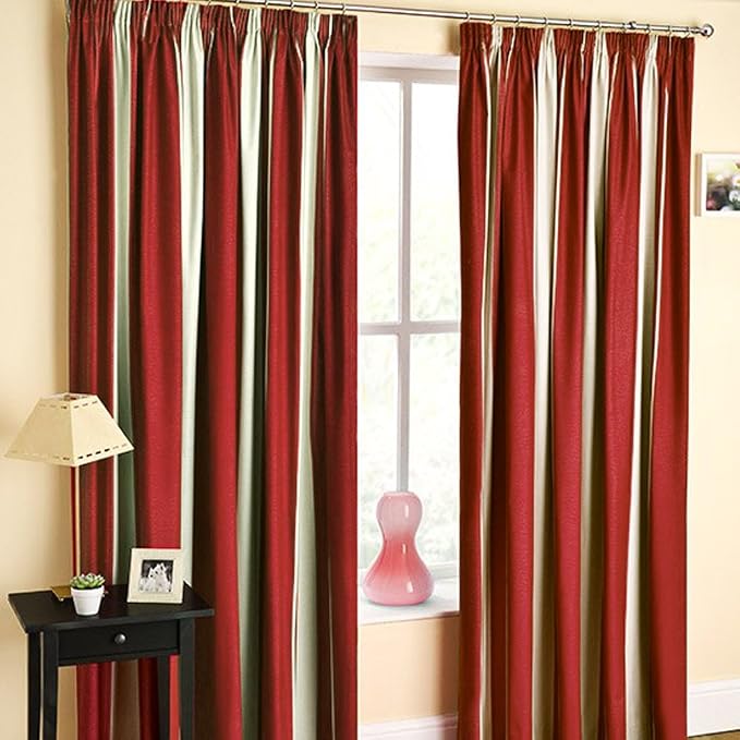 TWILIGHT STRIPED PRINT TWO-TONE CREAM / RED 90"X90" CURTAINS THERMAL