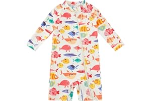 1strunandup Baby Boy/Girl Swimsuit Full Zip UPF 50+ Sun Protection One Piece Sunsuit Long Sleeve Swimwear 3-36 Months