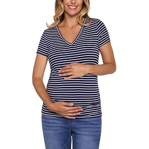 Motherhood Maternity Women's Short Sleeve Side Ruched V-Neck Pregnancy Tee Shirt