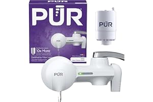 PUR Horizontal Faucet Mount Water Filtration System with Lead Reducing Filter for Cleaner, Filtered Tap Water, Lasts 100 Gallons, Sink Water Filter, Fits Most Kitchen or Bathroom Faucets, White