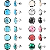 JUSTJANDM 12 Pairs Multi Gemstone Turquoise Stud Earrings Stainless Steel Gem Stone Stud Earrings Set for Women