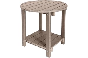 GARDENSTAR Adirondack Round Outdoor Side Table 2-Tier Storage Patio Side Table, HDPE End Tables for Backyard Pool Porch Garden Lawn (Teak)