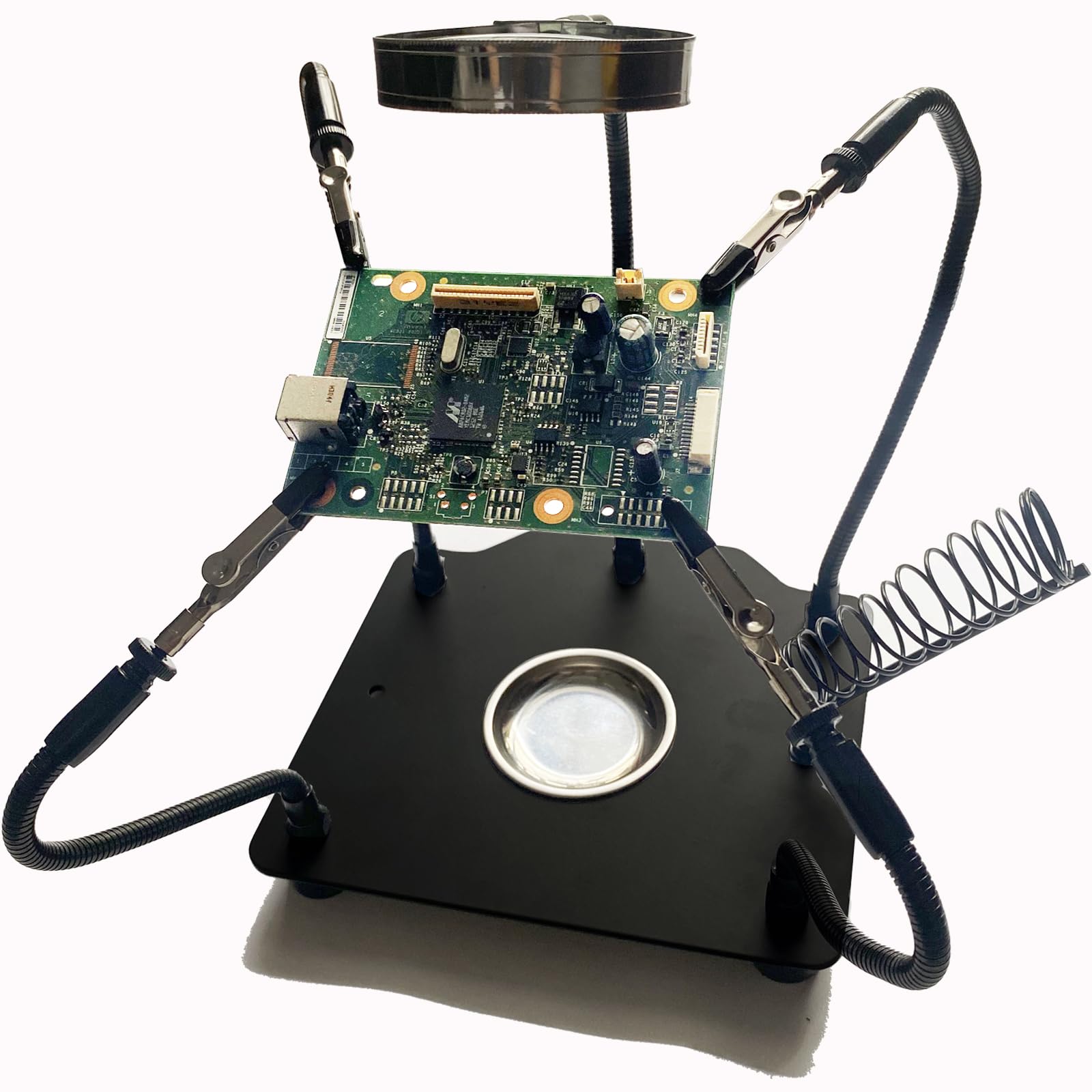 Soldering Station Helping Hands with Magnifying Glass Third Hand PCB Holder Solder Tool Circuit Board Soldering Kit - Heavy Duty Base Plate