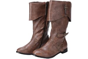 UPUPCOS Men’s Medieval Pirate Boots, Viking Renaissance Costume Footwear, Gothic Steampunk Cosplay Shoes, Retro Brown Tall Boots for Halloween Party Festival
