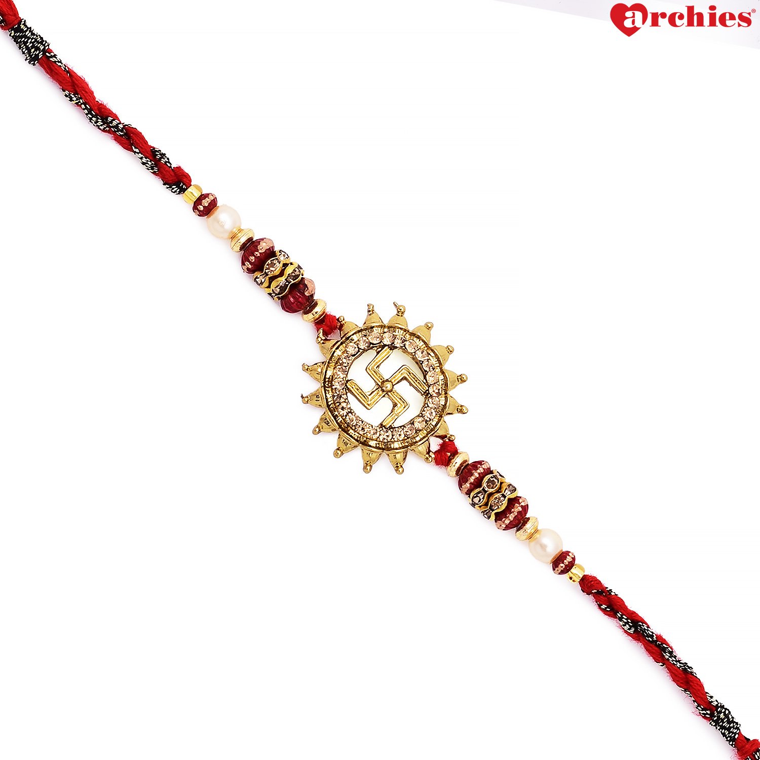 archies rakhi for brother unique swastik rakhi thread & roli-tika set of 2