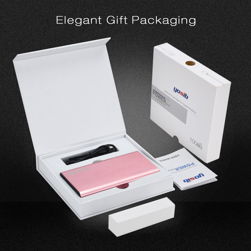 Portable Power Bank Real 10000mAh Dual 2 USB Output Ports Emergency External Battery Charger for iphone7 6s plus6 Androids PSP tablets and More.yosib (Rose Gold)