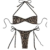 Floerns Women's 2 Piece Halter Bikini Sets Leopard Tie Side Swimsuit Bathing Suit
