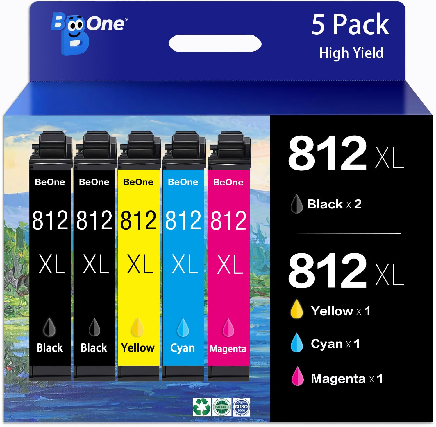 Photo 1 of BeOne 812XL Ink Cartridges Combo Pack High Yield Remanufactured Replacement for 812xl Ink Cartridge Epson 812 812 XL Ink Cartridges for Epson WF-7840 WF-7820 WF-7310 EC-C7000 Printer (5 Pack)