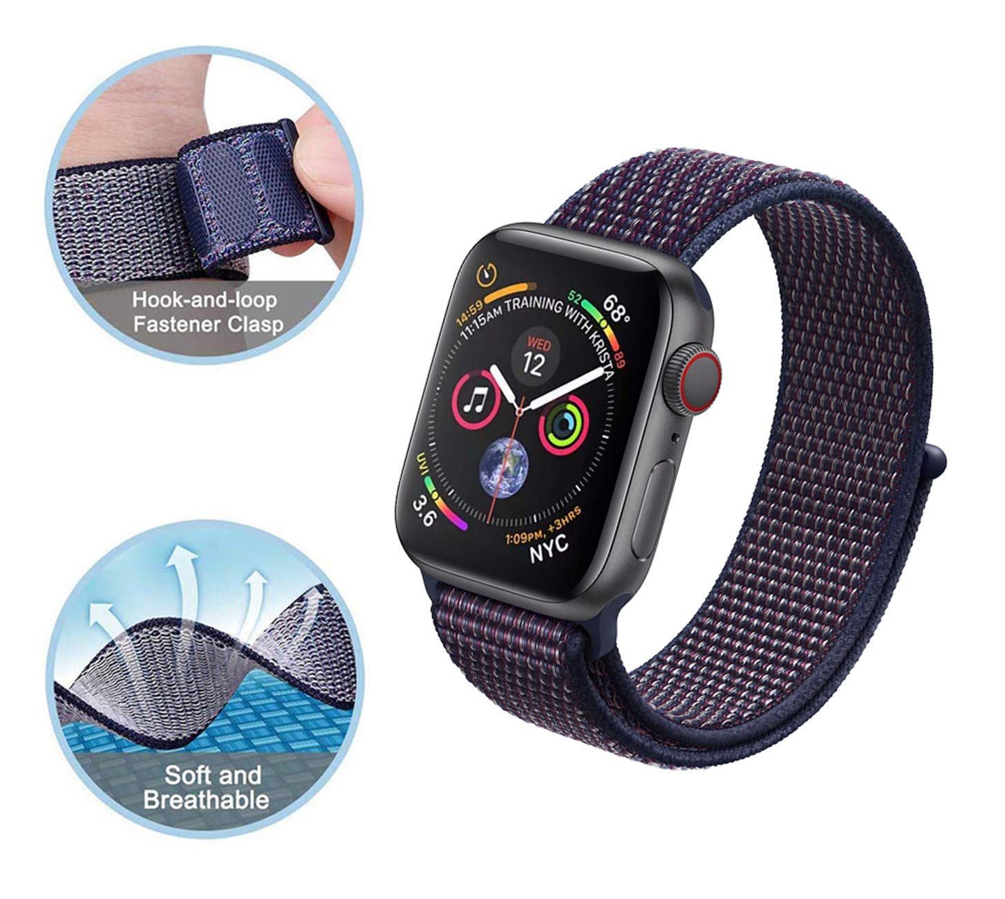 Wengerui Compatibile con Watch Cinturino 42mm/44mm, Morbido Nylon Cinturini di Ricambio Sostituzione per Watch Series 4/ Series 3/ Series 2/ Series 1 (42mm/44mm, Indaco)