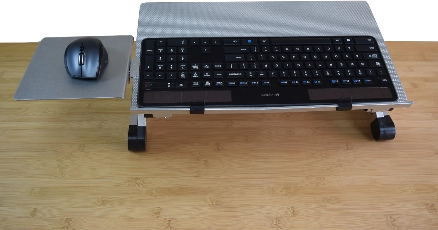 WorkEZ Keyboard and Mouse Tray ergonomic adjustable height angle negative tilt sit to stand up on-desk table-top desktop standing computer stand riser lift raise keyboards to standing height, silver : Office Products