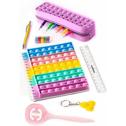 Original Stationery Fidget Pop Stationery Set, Fidget Toys Pack with Cute Notebook for Girls, Pencil Eraser, Kids Fidget Toys, & Fidget Pencil Case, Fun Girls Stationery Gift Sets and Fidget Pack