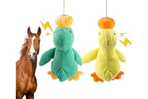 OOXYG Horse Toys Squeaky Squeeze Plush Duck, Interactive Squeaky Duck Toy for Horses to Play with, Hanging Plush Enrichment Toys for Horses Goat to Prevent Boredom-(Green+Yellow)