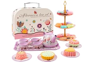 FRIWOLE Tea Party Set for Little Girls, 48PCS Princess Tea Time Toy Playset, Kitchen Pretend Play Include Teapot Dishes Dessert & Carrying Case, 3 Year Old Girl Gifts(Flower Design)