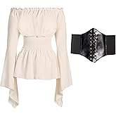 Spooktacular Creations Renaissance Pirate Top Shirt Costume Women, Medieval Blouse Top With Corset for Halloween Parties